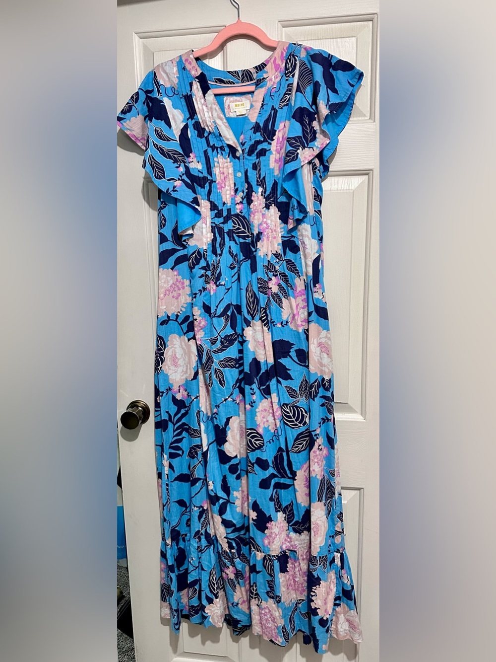 NWOT Maeve “Somerset” Blue Floral Maxi Dress with Pink Accents